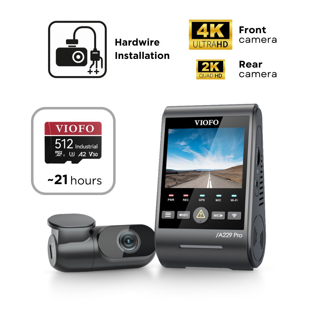 VIOFO A229 Pro 2CH (4K Front & 2K Rear)- SD Card - Professional Installation
