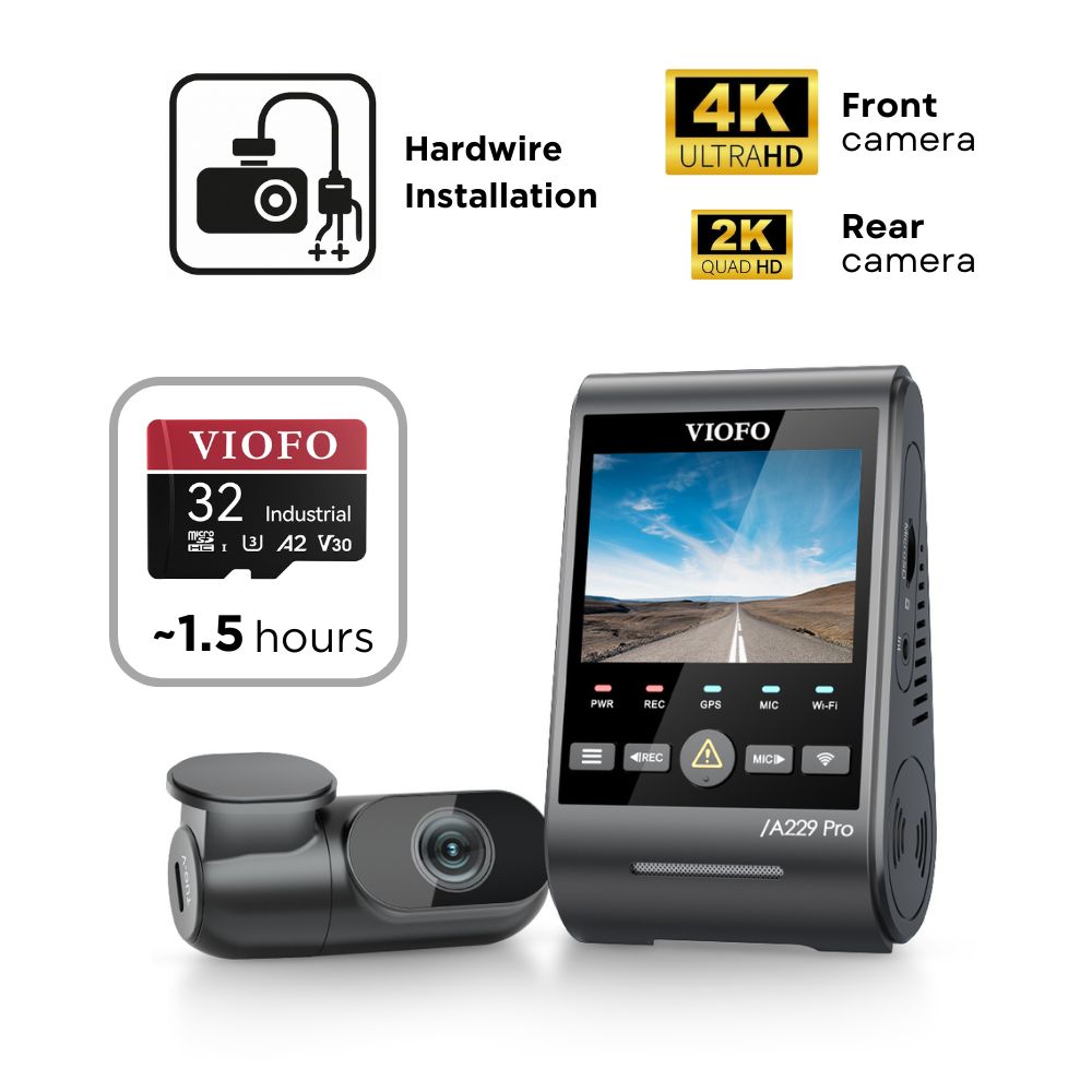 VIOFO A229 Pro 2CH (4K Front & 2K Rear)- SD Card - Professional Installation