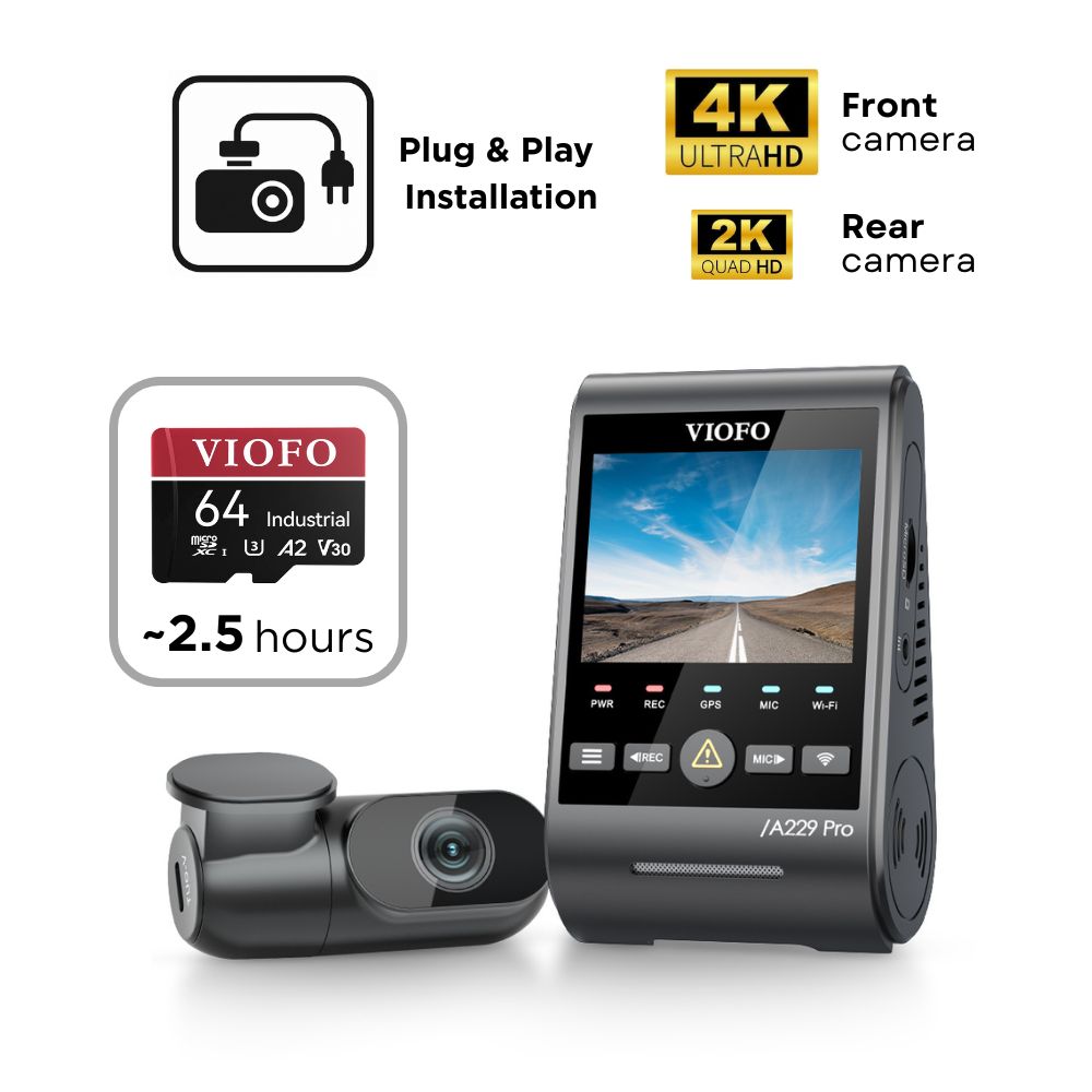 VIOFO A229 Pro 2CH (4K Front & 2K Rear)- SD Card - Professional Installation