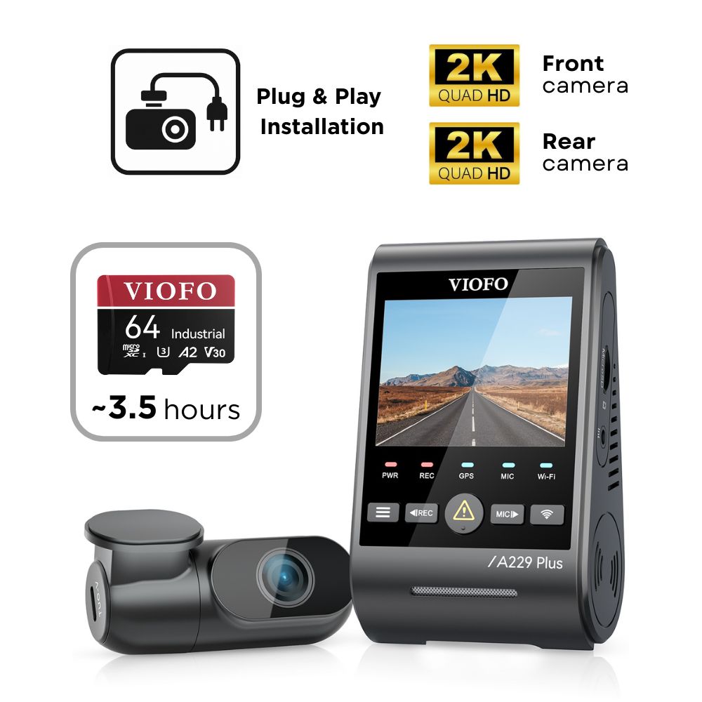 VIOFO A229 Plus 2CH (2K Front & 2K Rear)- SD Card - Professional Installation