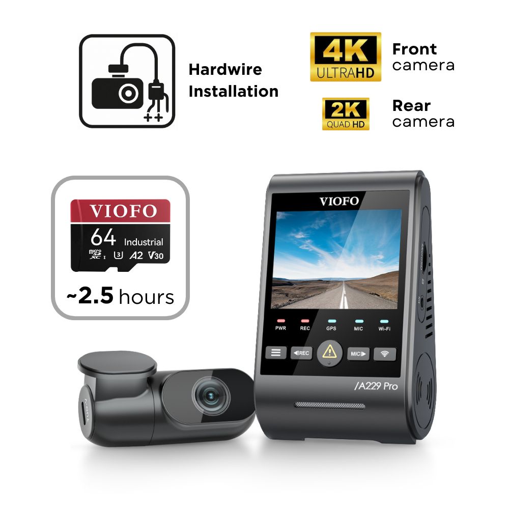 VIOFO A229 Pro 2CH (4K Front & 2K Rear)- SD Card - Professional Installation