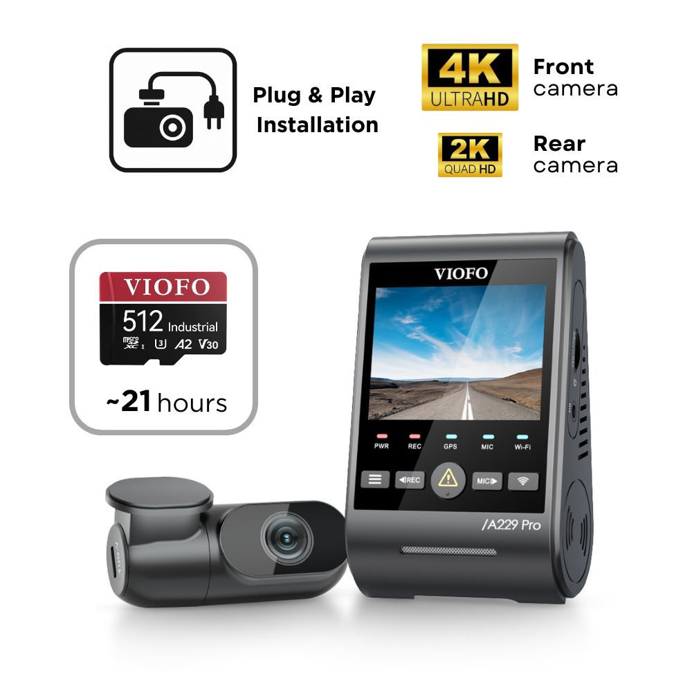 VIOFO A229 Pro 2CH (4K Front & 2K Rear)- SD Card - Professional Installation
