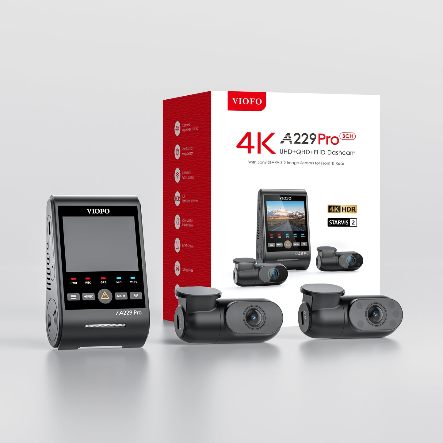 VIOFO A229 Pro 3-Channel (4K Front + 2K Rear + 1080p) Dash Camera
