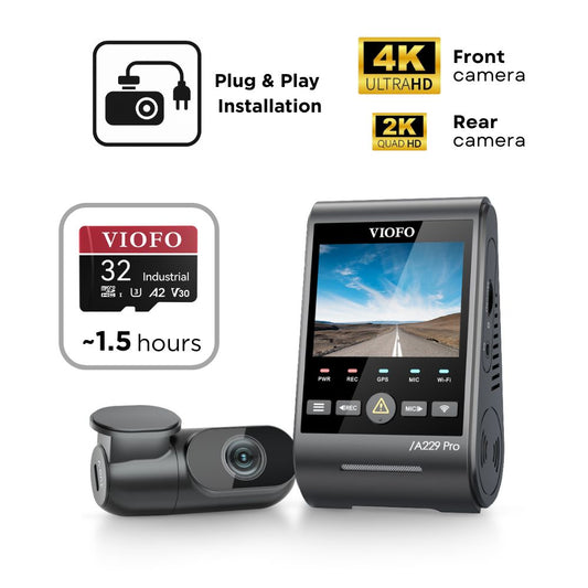 VIOFO A229 Pro 2CH (4K Front & 2K Rear)- SD Card - Professional Installation