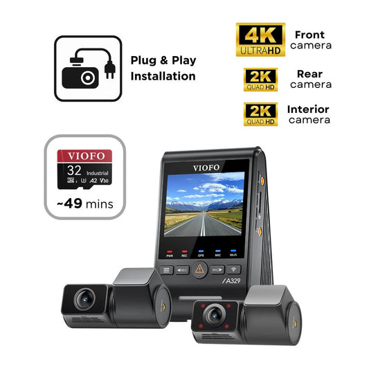 VIOFO A329S 3CH (4K Front, 2K Rear & 2K Interior) - SD Card - Professional Installation