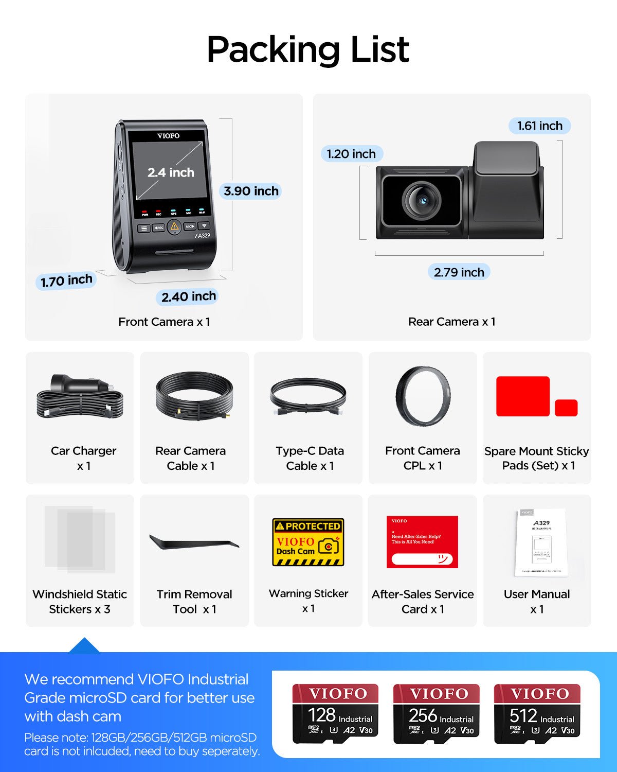 VIOFO A329S 2-Channel (4K Front + 2K Rear) Dash Camera